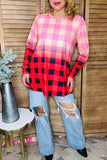 Christmas Buffalo plaid ombre long sleeve women top XCH12087 (BS5)