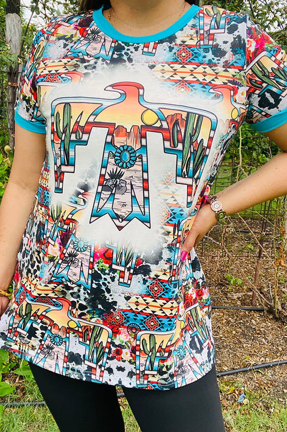 XCH12098 Thunder bird multi color printed short sleeve women t-shirt