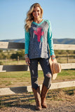 Western leopard & cactus print long sleeve women's boutique top w/v-neck XCH12111 (BS13)