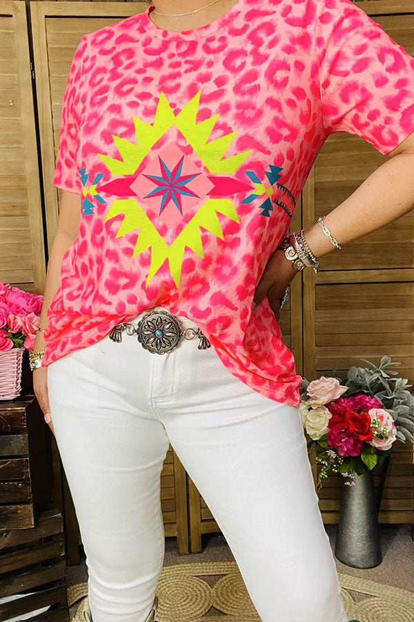 Western aztec & leopard prints short sleeve women top XCH12300 (DS2 ...
