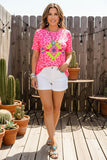 Western aztec & leopard prints short sleeve women top XCH12300 (DS2)