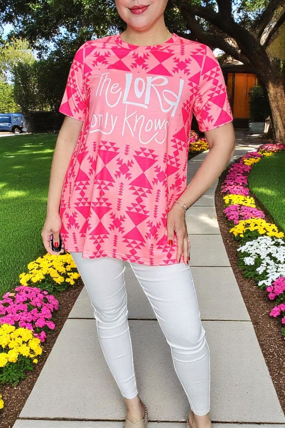 Wholesale THE LORD ONLY KNOWS Pink Aztec printed short sleeve t-shirt XCH12301  IS21