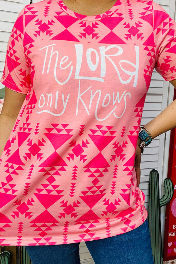 XCH12301 THE LORD ONLY KNOWS Pink Aztec printed short sleeve t-shirt