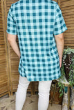 T-shirt suppliers Blue checkered & aztec printed short sleeve women tops XCH12304 (FS12)