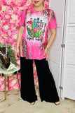Women's t-shirt wholesale "DESERT VIBES" cactus printed short sleeve pink top XCH12443