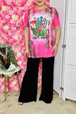 Women's t-shirt wholesale "DESERT VIBES" cactus printed short sleeve pink top XCH12443