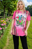 Women's t-shirt wholesale "DESERT VIBES" cactus printed short sleeve pink top XCH12443