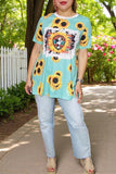 Western clothing wholesale Blue Sunflower printed serape t-shirt XCH12577 (GS8)