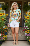 Western clothing wholesale Blue Sunflower printed serape t-shirt XCH12577 (GS8)