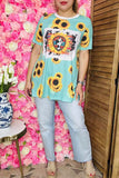 Western clothing wholesale Blue Sunflower printed serape t-shirt XCH12577 (GS8)