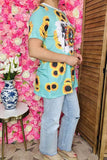 Western clothing wholesale Blue Sunflower printed serape t-shirt XCH12577 (GS8)