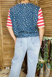 4th July t-shirt wholesale Leopard & stripes short sleeve w/USA flag pocket XCH13012
