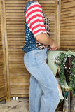 4th July t-shirt wholesale Leopard & stripes short sleeve w/USA flag pocket XCH13012