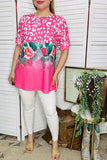 Women t-shirt wholesale Fuchsia leopard & floral cactus print w/short sleeve XCH13057