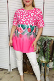 Women t-shirt wholesale Fuchsia leopard & floral cactus print w/short sleeve XCH13057