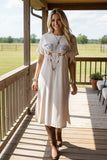 Western "WILD SPIRIT" beige short sleeve women's boutique dress w/side slits XCH13184 (AS8)