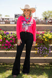 RIDING HORSE printed hot pink long sleeve women top XCH13185