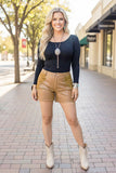 Western Brown leather & suede women's boutique shorts with studs XCH13254