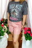 Women's shorts wholesale Pink leather & suede with rhinestone XCH13255