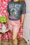 Women's shorts wholesale Pink leather & suede with rhinestone XCH13255