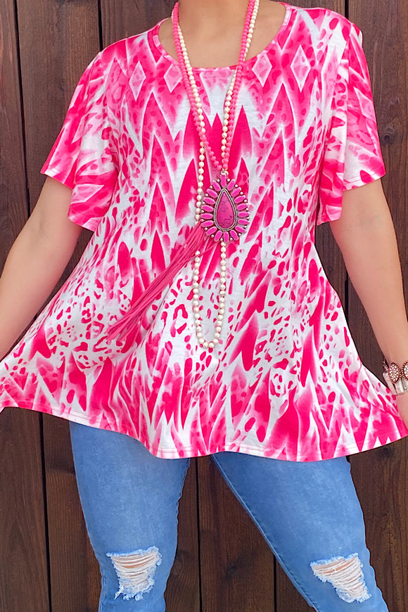 XCH13316 Pink multi print blouse