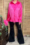 Southern Stitch Western Pink button up long sleeve blouse w/fringe tassels XCH13345 (FS7)