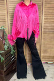 Southern Stitch Western Pink button up long sleeve blouse w/fringe tassels XCH13345 (FS7)
