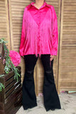 Southern Stitch Western Pink button up long sleeve blouse w/fringe tassels XCH13345 (FS7)