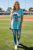 Western "MY HEART IS ON THAT FIELD" Baseball & leopard turquoise  top XCH13473 (BS11)