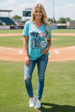 Western "MY HEART IS ON THAT FIELD" Baseball & leopard turquoise  top XCH13473 (BS11)