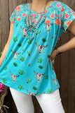 XCH13661S Floral & Bull & Cactus prints short sleeve women top (FS4)