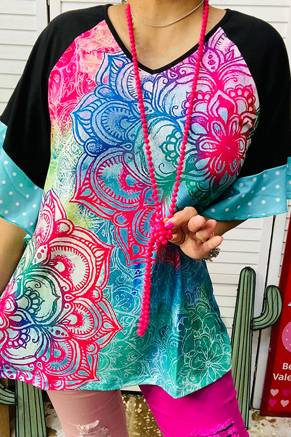 XCH13670 Multicolor paisley raglan sleeve women top