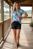 Western turquoise leopard short sleeve women's boutique top Southern Stitch XCH13682-1 ES9