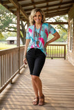 Western turquoise leopard short sleeve women's boutique top Southern Stitch XCH13682-1 ES9
