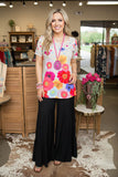 Chic Tan floral printed short sleeve women's boutique top Southern Stitch XCH13888 CS12