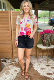 Chic Tan floral printed short sleeve women's boutique top Southern Stitch XCH13888 CS12