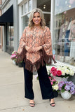 Snake printed poncho with brown fringe/tassel XCH13890 (BS10)/AS12