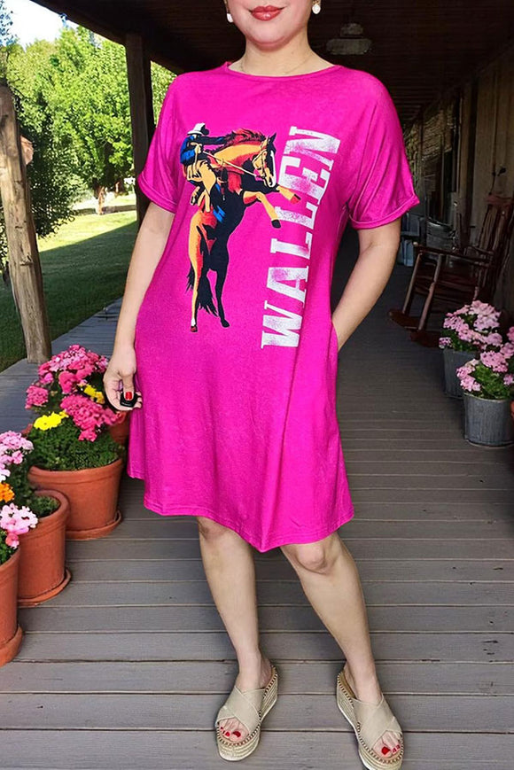 Plus western dress suppliers WALLEN & Riding horse prints short sleeves XCH13891 (BS5)