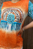 XCH14061 Turqouise jewel & leopard printed orange women t-shirt