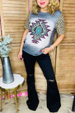 Aztec rhinestone graphic leopard printed short sleeve women tops XCH14062 .(DS5)