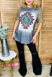 Aztec rhinestone graphic leopard printed short sleeve women tops XCH14062 .(DS5)
