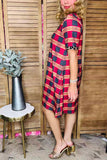 Half leopard & checkered printed short sleeve women dress XCH14124 BS12