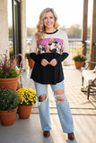 Western beige & black & cow printed patchwork women's boutique top XCH14263