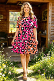 Western leopard prints short sleeve women boutique dress XCH14267  (AS7)/AS11