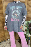 Plus size T-shirt wholesale "WILD WEST RODEO"Western gray women tops XCH14272 (CS10)