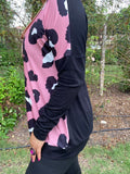 XCH14273 Half pink leopard printed black long sleeve women top (ES4)