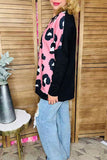 Plus size western Half pink leopard printed black long sleeve women top XCH14273 (IS21)