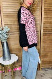 Plus size western Half pink leopard printed black long sleeve women top XCH14273 (IS21)