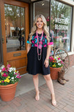 Western hat & boots printed & black block short sleeve women dress XCH14282 AS7
