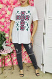 Southern women's clothing suppliers Turquoise & Pink Aztec printed short sleeve top XCH14333 (AS11)